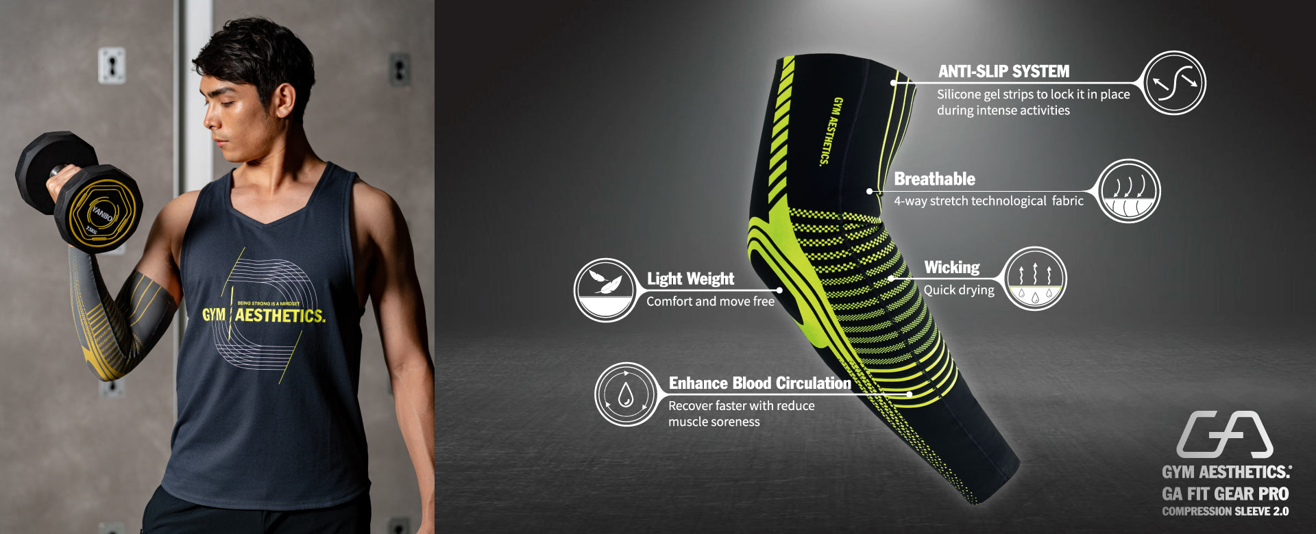 GA Fit Gear PRO - SensELAST® Compression workout sleeve supporting gear ( 1 Piece ) - Features