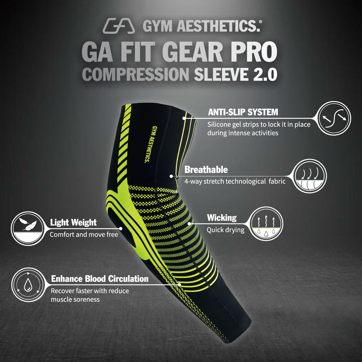 GA Fit Gear PRO - SensELAST® Compression workout sleeve supporting gear ( 1 Piece ) - Features