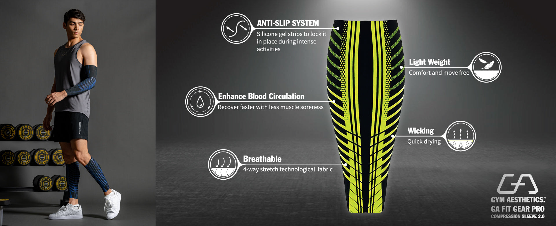 GA Fit Gear PRO - SensELAST® Compression workout calf supporting gear ( 1 Pair ) - Features