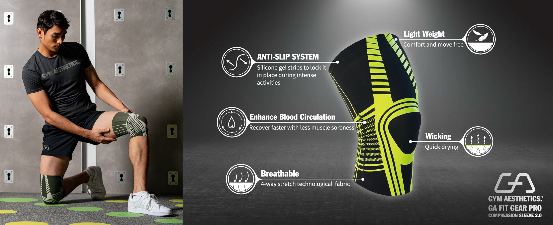 GA Fit Gear PRO - SensELAST® Compression workout knee supporting gear ( 1 Piece ) - Features