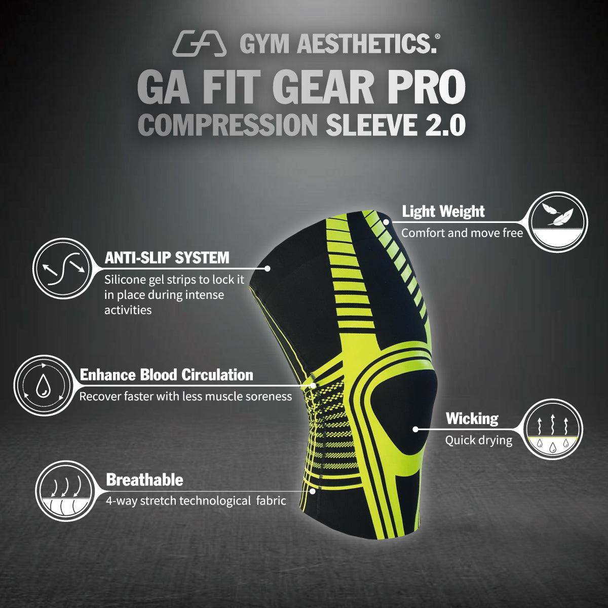 GA Fit Gear PRO - SensELAST® Compression workout knee supporting gear ( 1 Piece ) - Features