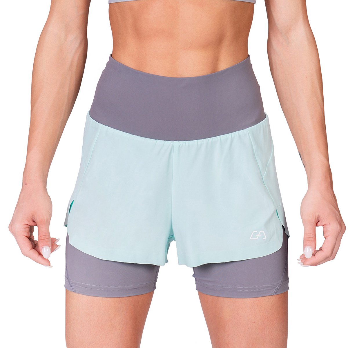Image of Activewear 2in1 Color Block Running Shorts for Women