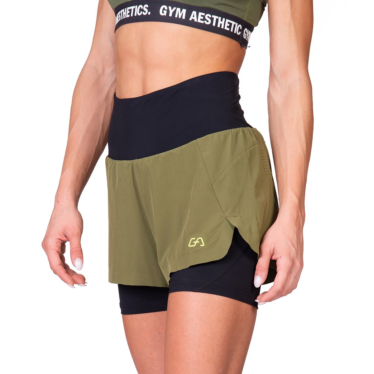 Image of Activewear 2in1 Color Block Running Shorts for Women