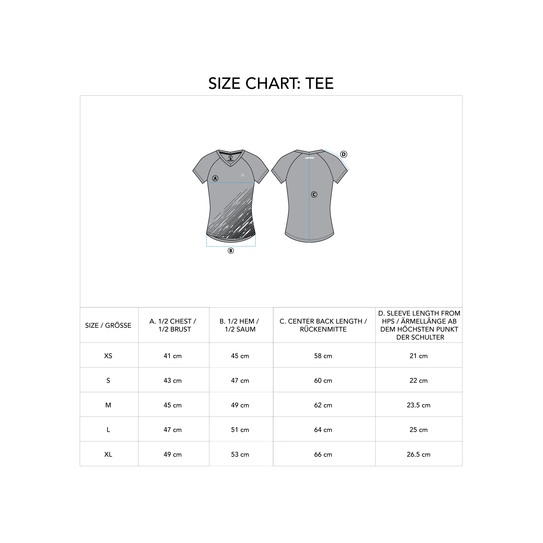 Basic Performance Ladies Gym Sport Tee - size chart